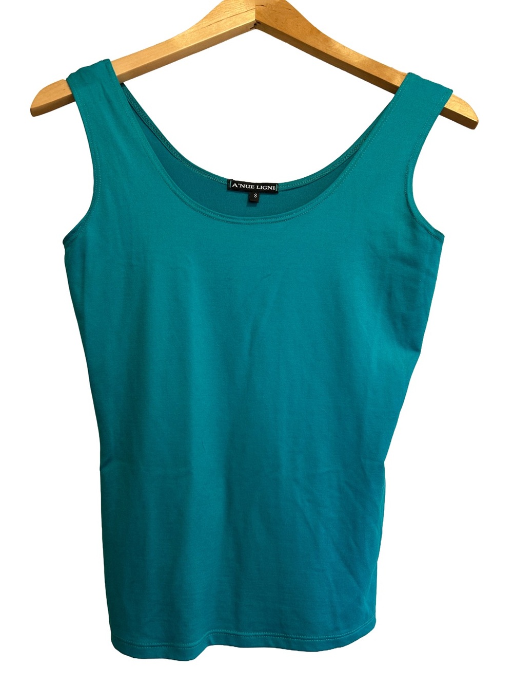 Vintage A'Nue Ligne Teal Blue Green Scoop Neck Stretch Tank Top USA S